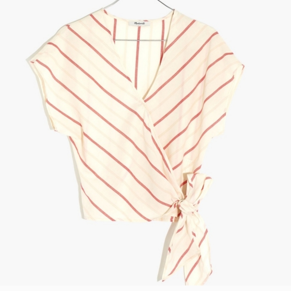 New, Madewell Montpellier stripe wrap top with sash ties women's size XXL - Picture 4 of 13